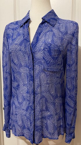 Diane Von Furstenberg Blue Floral Silk Long Sleeves Blouse Sz-8~ Beautiful~ - Picture 4 of 12