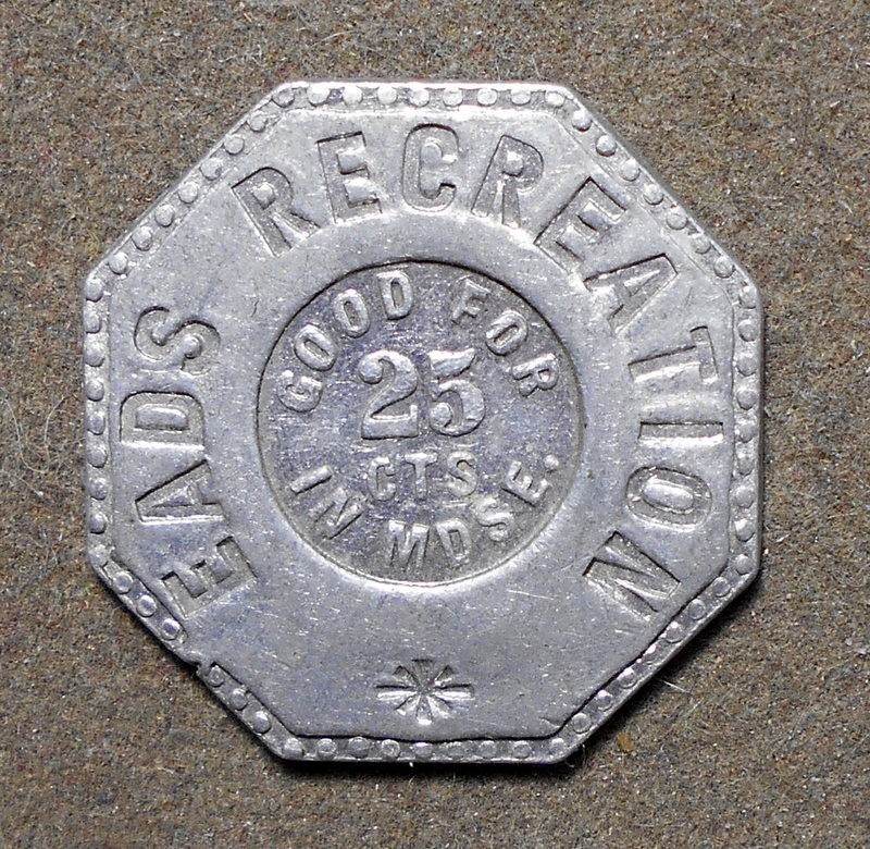 Eads (CO) Recreation, Good For 25 Cts In Mdse.   (Sig). Aluminum, oct, 22mm, pa