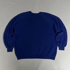 Vtg 00s Hanes Sweatshirt XL Blue Fleece Crewneck Solid Raglan Plain Pullover