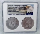 2021 ASE Transitional MS70 Silver Eagle Set (T1 Final & T2 First) - 400 Mintage!