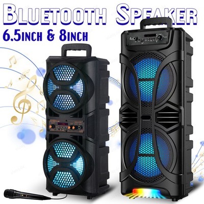 6.5''/ 8'' Dual Subwoofer Bluetooth Portable Speaker Deep Bass Party Sound System