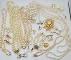Costume Jewelry Lot Faux Pearl Necklaces Bracelets Cufflinks Earrings Vintage