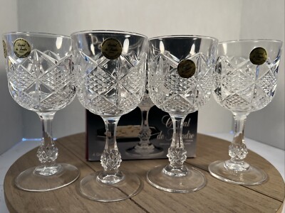 VTG Palais Cristal de Flandre  Four 9oz Goblets Genuine 24% Lead Crystal 6.5 