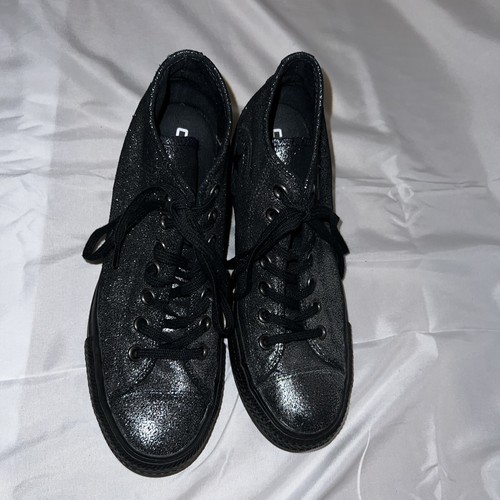 Converse Hidden Heel Wedge Shoe Sneaker Womens Size 8 Black Silver - Picture 5 of 9