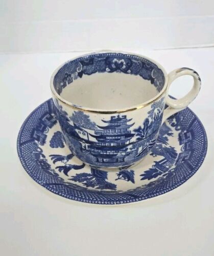 Vintage/Antico Salice Blu Giappone 3 1/2" X 4 1/4" Big Zuppiera e 8 1/4" Piattini - Foto 2 di 8
