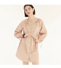 NWT J. Crew Tie Sleeve Button Front Dress Cotton Poplin Almond Biscotti Small
