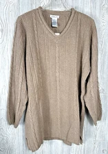 NWT Talbots V-Neck Cable Knit Pullover Sweater Angora Silk Blend Size Large VTG