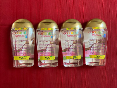 Lot of 4 OGX Extra Strength Damage Remedy + Coconut Miracle Hair Oil 3.3 FL OZ