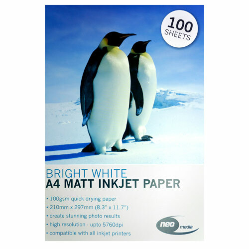 100 x Sheets Neo Bright White 100gsm A4 Matt Finish Photo Quality Inkjet Papers - Afbeelding 1 van 1