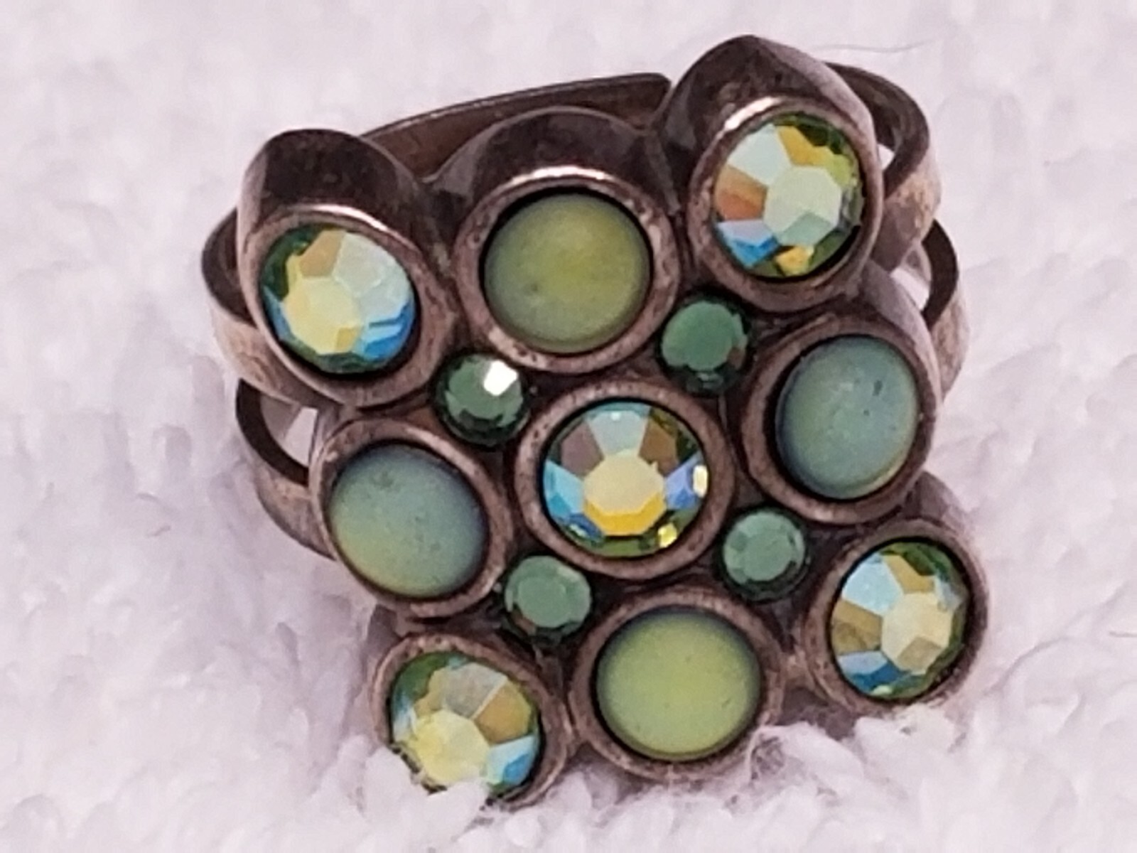 signed Danon ring adjustable silvertone blue ston… - image 3