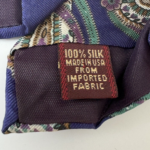 Vintage Chaps Ralph Lauren Mens Tie Royal Blue Green Purple Gold/Tan Paisley - Picture 6 of 14