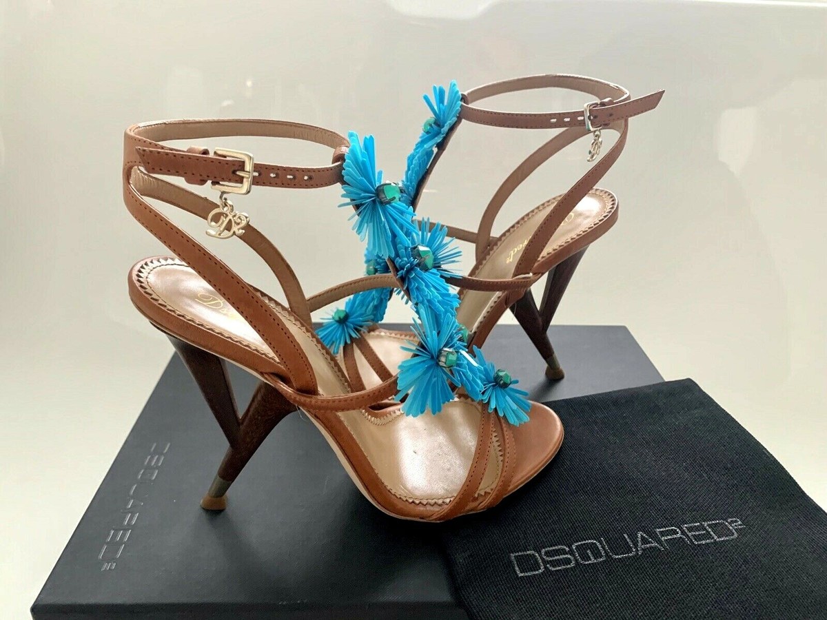 DSQUARED2 5.5/36 6.5/37 Brown Flower Embellished Sculpted Heel