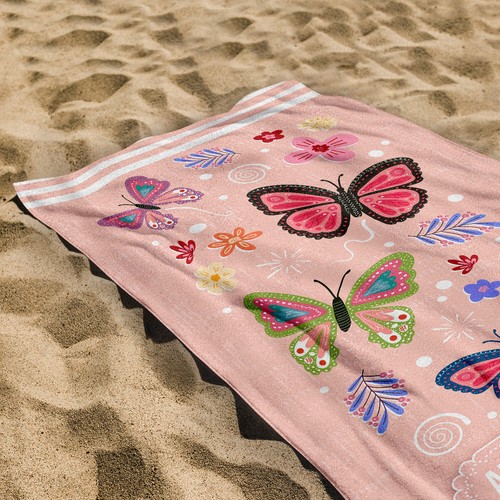 150 x 75 cm Personalised Pink Colourful Butterfly Beach Towel Holiday Pool - Picture 5 of 12