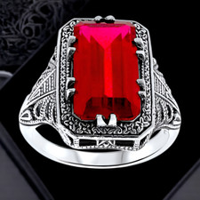VINTAGE STYLE 7.00 CARAT LAB CREATED RED RUBY 925 STERLING SILVER RING 013