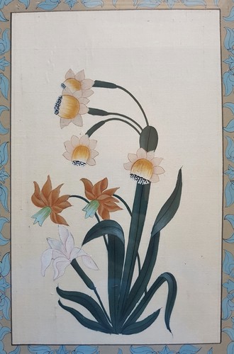 Pintura acuarela floral china vintage flores borde pintado a mano - Imagen 2 de 7