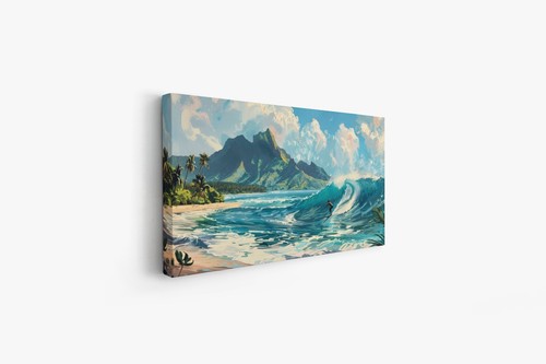 Surfing Art Print, Hawaii Beach Surfer, Surfing Painting, Large Waves Ocean Art - Picture 2 of 10