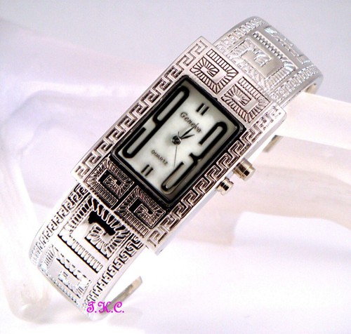 Déco Greek Key Mosaïque, Vintage Rhodium Plaqué Argent Bracelet, S'Allume Montre - Imagen 8 de 8