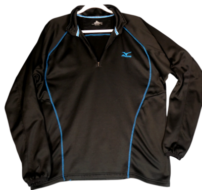 Mizuno Fleece Lined Jacket Womens XL Black Blue 1/4 Zip Pockets
