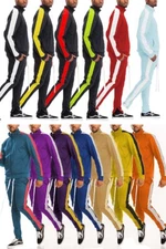 Unisex Slim FIt Full Zip Track Jacket and Track Pants Single Stripe Ankle Zipper