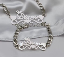 Custom Name Jewelry Set Bracelet Necklace Heart Gold Silver Stainless Steel Gift