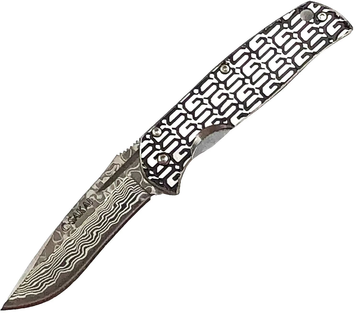 Damascus Steel Blade Stainless Steel Handle Collectible Folding Knives