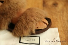 Gucci Brown Leather Fur Sandals Sliders Flip Flops UK 8 US 9 EU 42
