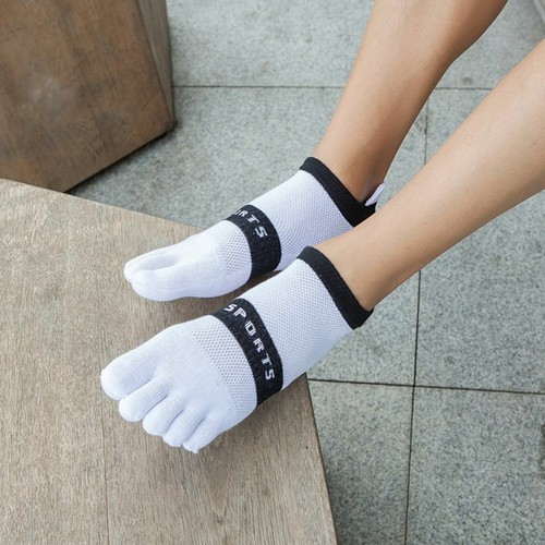 3 x Men Cotton Running Ankle Sports Toe Socks Five Finger Grey Blue Black Yellow - Picture 6 of 22