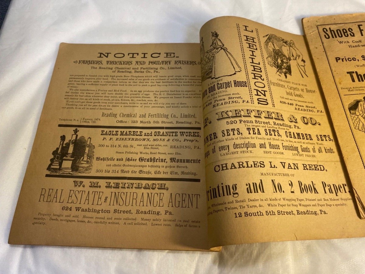 1896 & 1902 Reading, PA Farmer's Almanac Adler Calendars Great 125 Year Old  Ads | eBay