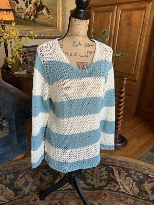 Robert Scott Ocean Blue Cotton Knit Tunic Sweater Siesta Key Boutique XL 42  25 