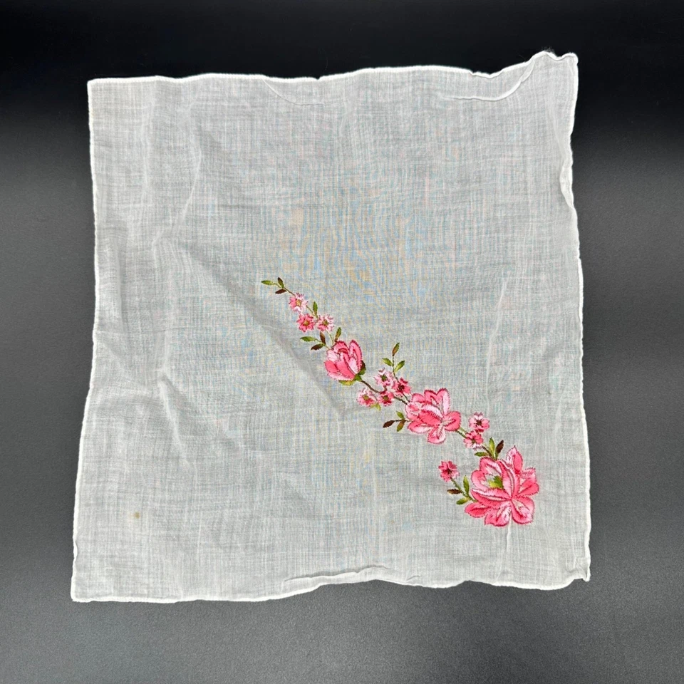 Pañuelo Vintage Floral Bordado Pañuelo Rosa Flores Algodón Flores Foto 2 de 4