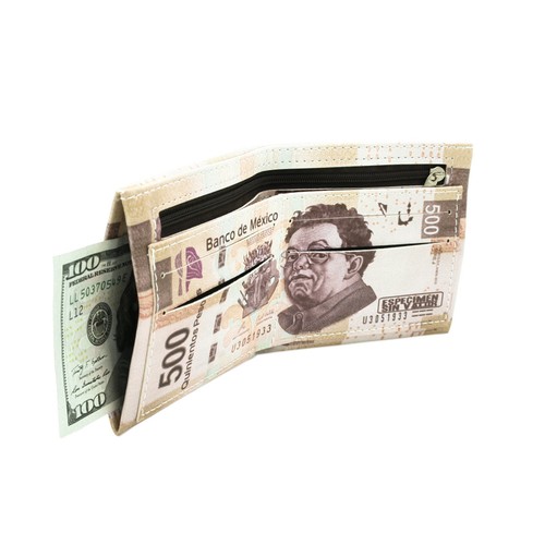 TrendsBlue Premium 500 Mexican Peso Bill Money Print PU Leather Bifold Wallet - Picture 6 of 6