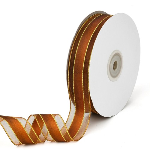 50Yards/Roll 25mmGolden Wired Edge Ribbon Solid Color Organza Ribbons for Party - Picture 28 of 51