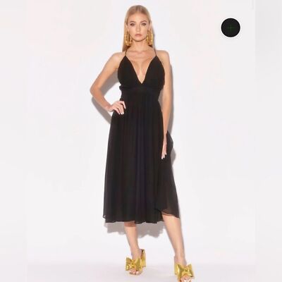 Meghan Fabulous Enchanted Garden Midi Black Chiffon Dress Sz Lg | eBay