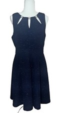 Eliza J Shimmer Dress Size 12 Cutout Navy Blue Sleeveless Fit & Flare Event Prom
