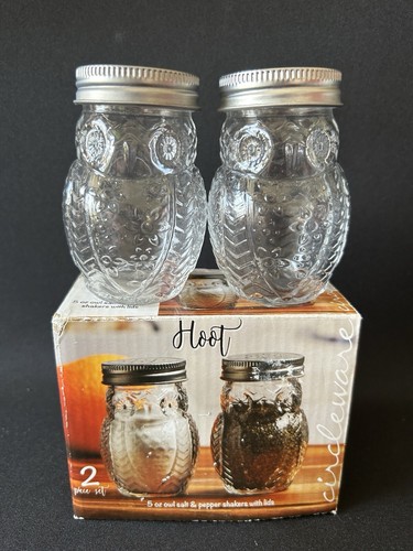 2pc HOOT OWL BIRDS “Clear” Beautiful Animal Salt & Pepper Shakers Glass Bottles - Picture 2 of 22