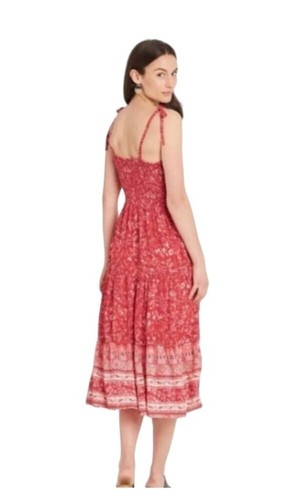 Knox Rose NWT Floral Smocked Tie Strap Tiered Ruffle Midi Dress