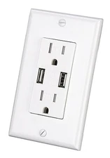 Outlet with USB Charger 3.1A socket Dual Duplex Receptacle 15-Amp with wallplate