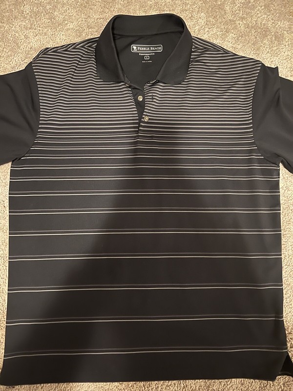 Men's Pebble Beach Short Sleeve Performance Golf Polo Shirt Black Gray Large