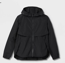 Girls' Hooded Windbreaker Tulip Hem Jacket Black All In Motion Size L 10/12