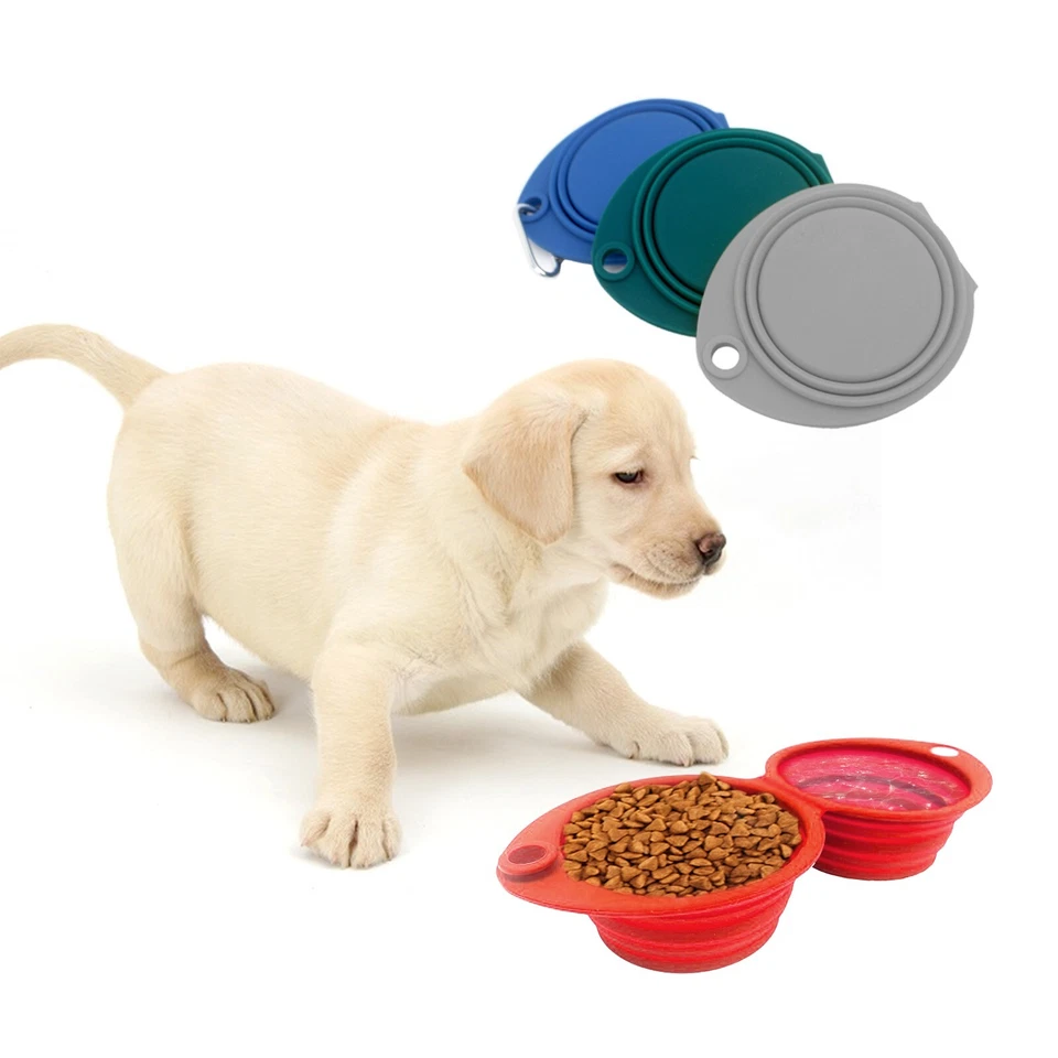 12 oz x2 Foldable Travel Pet Feeder, Collapsible Silicone Bowl with D-Ring - Image 3 of 4