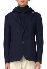 NWT MANUEL RITZ  JERSEY PIQUE HOODED JACKET 3732G2798M 24369789 BLUE SIZE L