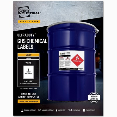 Avery Full-Sheet UltraDuty GHS Chemical Labels Laser 8 1/2 x 11 White 50/Box