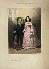 Lithograph Gavarni Small Social Games The Pilgrimage Colorized