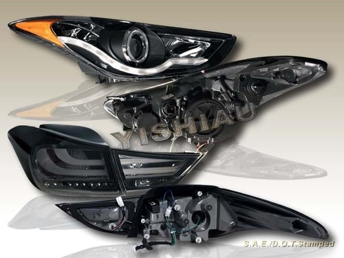 FOR 11-13 ELANTRA HALO CCFL PROJECTOR HEADLIGHTS LED STRIP + LED TAIL LIGHTS SMK - Picture 2 of 2