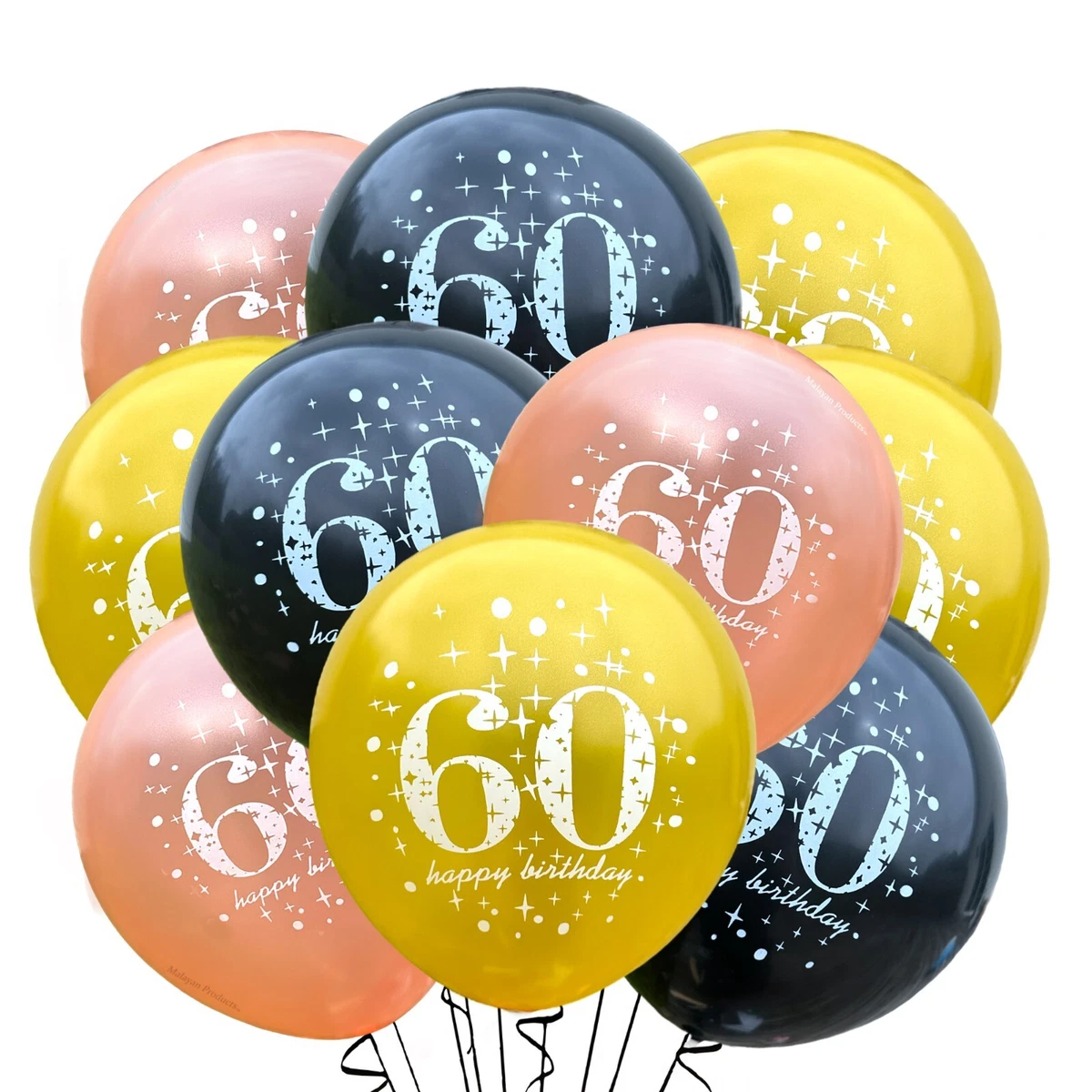 60th Birthday Balloons 12 Happy B-Day Latex Party Decoration, Turning Sixty