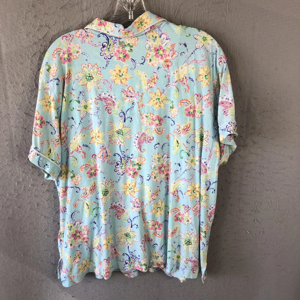 Lauren Ralph Lauren Pajama Set Womens 2X Blue Floral Paisley Cotton Viscose Soft - Image 3 of 4