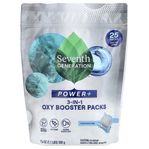 Power+, 3-in-1 Oxy Booster Packs, Fragrance Free, 25 Packs, 1.1 lbs (500 g)