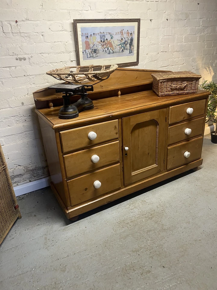 Antique Solid Pitch Kitchen Buffet Sideboard Cupboard Furniture Home Old Retro - Image 3 of 4