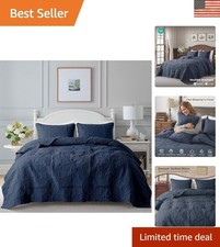 Elegant Boho Quilt Set, California King Size, Navy Blue  Geometric Design