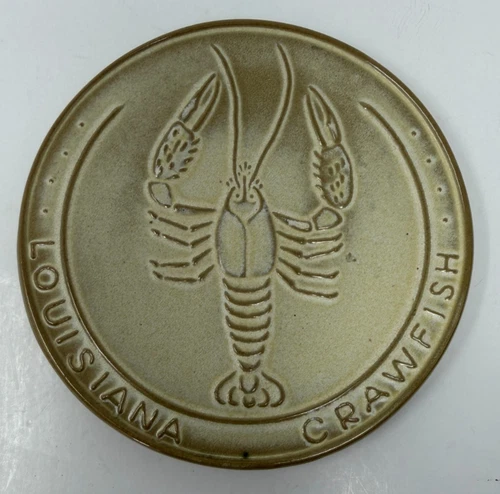 Vintage FRANKOMA Art Pottery LOUISIANA CRAWFISH  Round TRIVET Souvenir